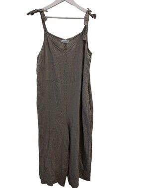 Splendid Iris Linen Capri Jumpsuit Large XL Taupe Lagenlook Wide Leg Made Italy